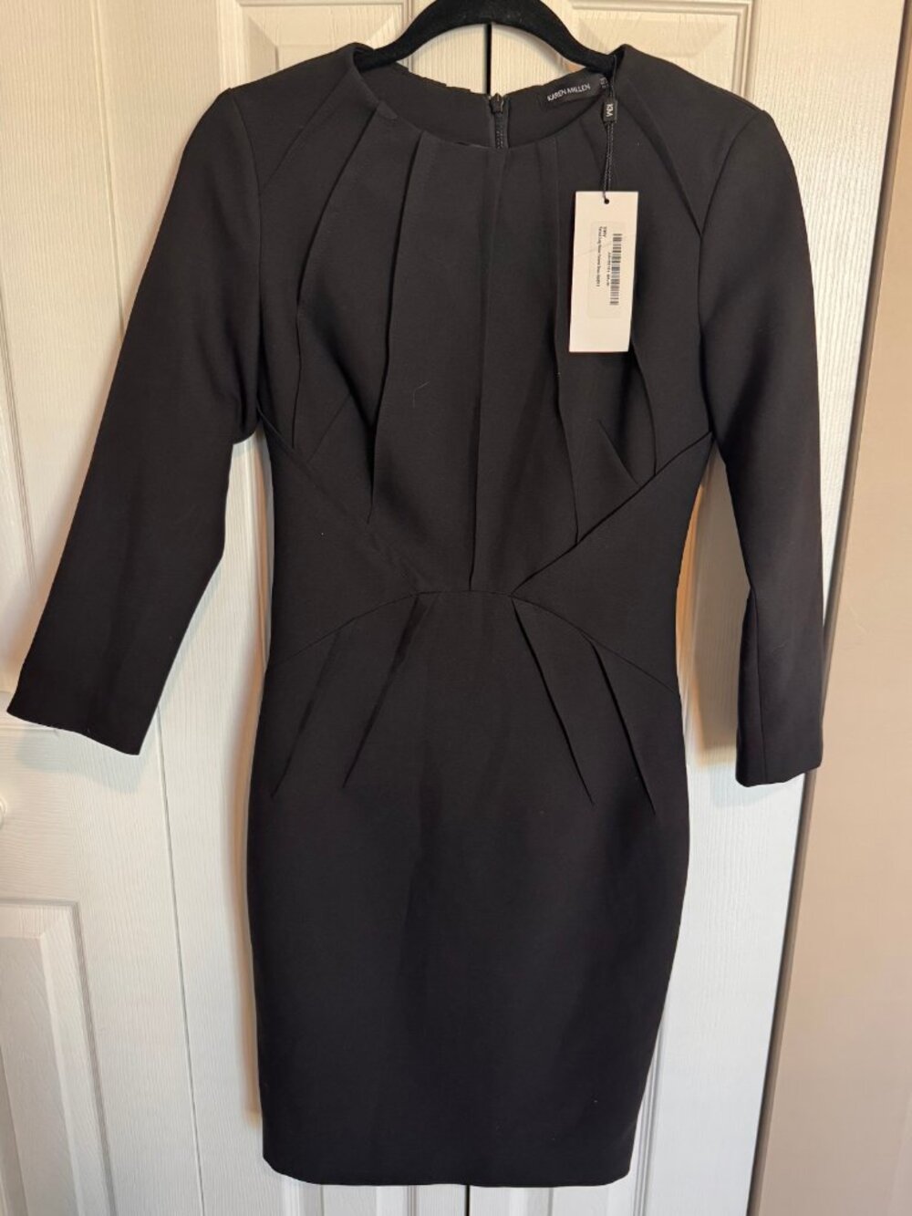 Karen Millen Pintuck Long Sleeve Tailored Sheath Dress Black US 4/UK 8 NWT